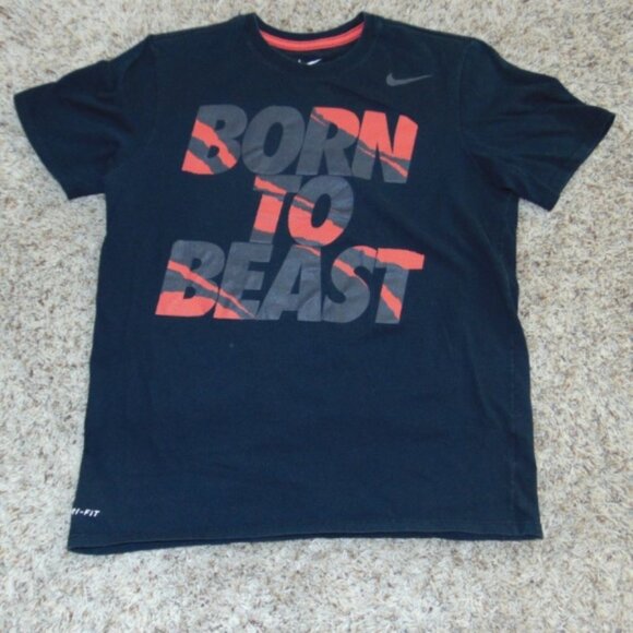 Mens Nike T-Shirt BORN TO BEAST Black Medium Dri-Fit Athletic Short Sleeve Tee - Picture 1 of 3